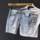 男生潮牌夏季 男装 薄款 破洞牛仔短裤 韩版 百搭中裤 潮流乞丐五分裤 子