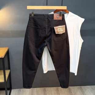 160cm八分小脚纯黑色牛仔裤男微宽松矮小个子男生九分裤夏季薄款