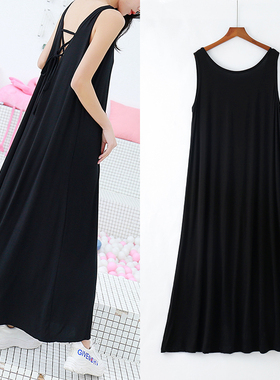 大码莫代尔长裙2025夏季韩版后背交叉系带大摆裙遮肉显瘦连衣裙潮