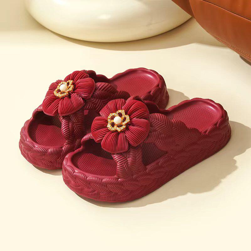 121-2大花朵高颜值拖鞋女款夏季室内厚底增高居家韩版时尚沙滩凉