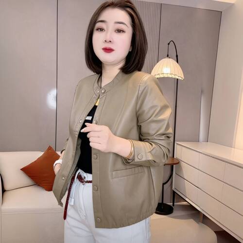【现货发】皮衣短外套女装春2026年新款高端爆款小个子圆领款上衣