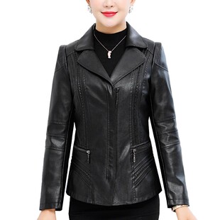 50岁妇女PU皮夹克 洋气40 中年女皮衣2026年春秋新款 妈妈外套时尚