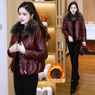 【加绒带毛领高品质软皮】海宁2026新款皮衣加绒加厚短款夹克外套