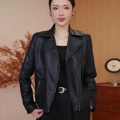 显瘦西装 2026春季 百搭修身 海宁软皮皮衣女短款 领皮夹克小外套 新款