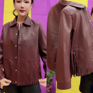 宽松百搭机车女士皮夹克洋气小外套 韩版 2025春秋款 海宁皮衣女短款