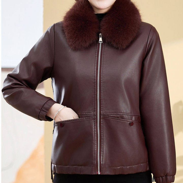 加绒加厚开衫皮衣外套女2025秋冬新款圆领拉链百搭大毛领pu皮夹克,女装/女士精品,皮衣,淘宝优惠券,粉丝福利购,淘宝优惠卷