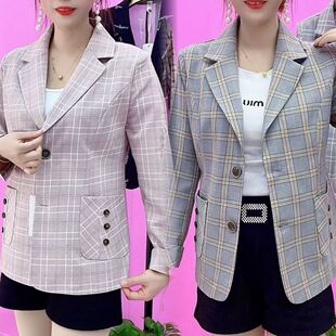 格子小西装女2026春秋新款网红复古显瘦休闲上衣长袖职业西服外套