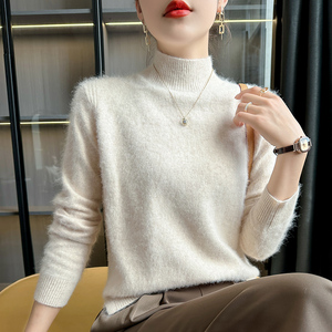 秋冬新款100%纯山羊绒女半高领套头开叉厚毛衣内搭羊毛针织打底衫