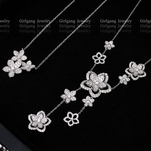 高定对版 flower系列五花朵项链925银镀18K白金不掉色 野花wild
