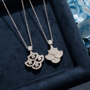 ICON经典扇子镂空项链银镀白金科技钻百搭通勤扇形满钻镶钻小裙子