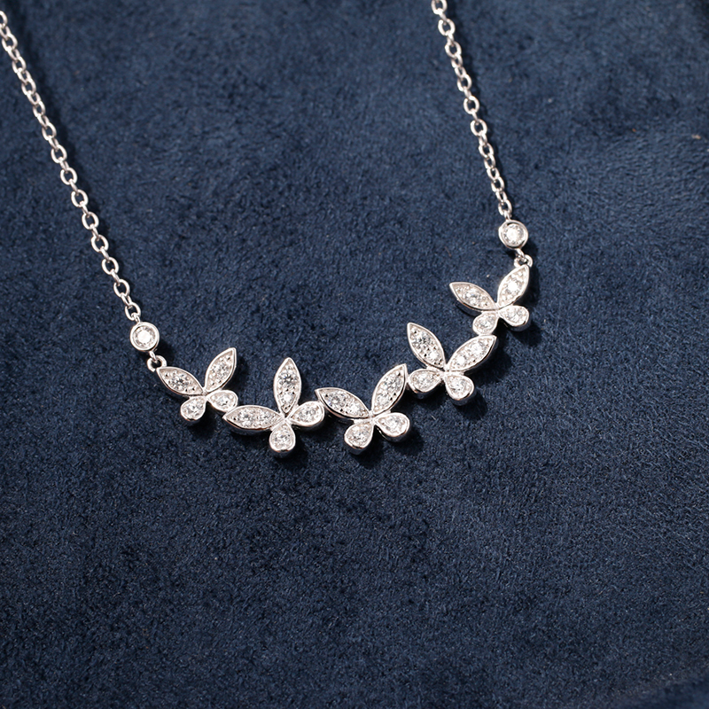 新款五只mini小钻石蝴蝶项链女纯银S925不掉色18K白金锁骨链礼物