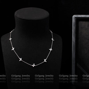 新款 十一只小蝴蝶项链纯银镀18k白金不掉色高碳钻镶嵌气质颈链