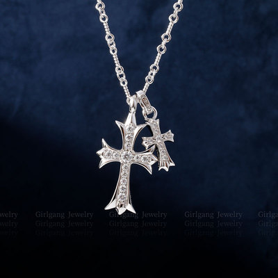 925银竹节链情侣十字架项链