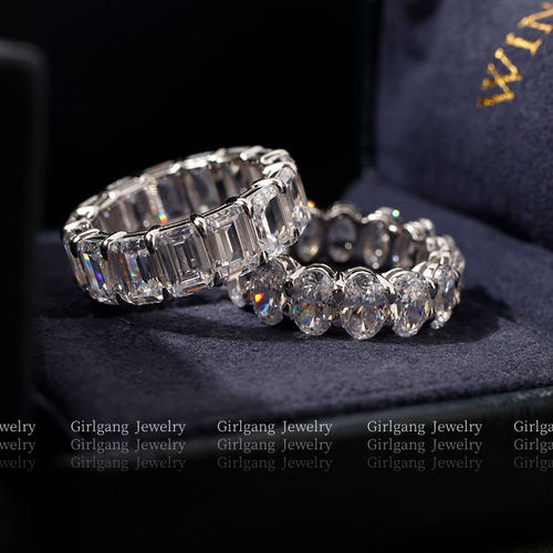 椭圆排钻戒指女排戒满钻纯银实验室钻石求婚18K白金不掉色通勤