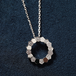 高定版 蜂巢项链女925纯银镀18K白金玫瑰金彩金锁骨链圆饼百搭个性