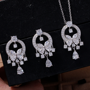 高定版钻石项链蝴蝶925银镀18K金不掉色轻奢气质锁骨链马眼钻耳环