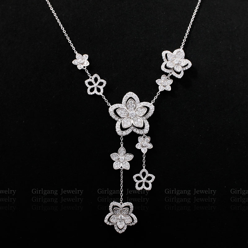 925银十字链女花朵项链