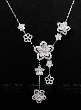 925银十字链女花朵项链