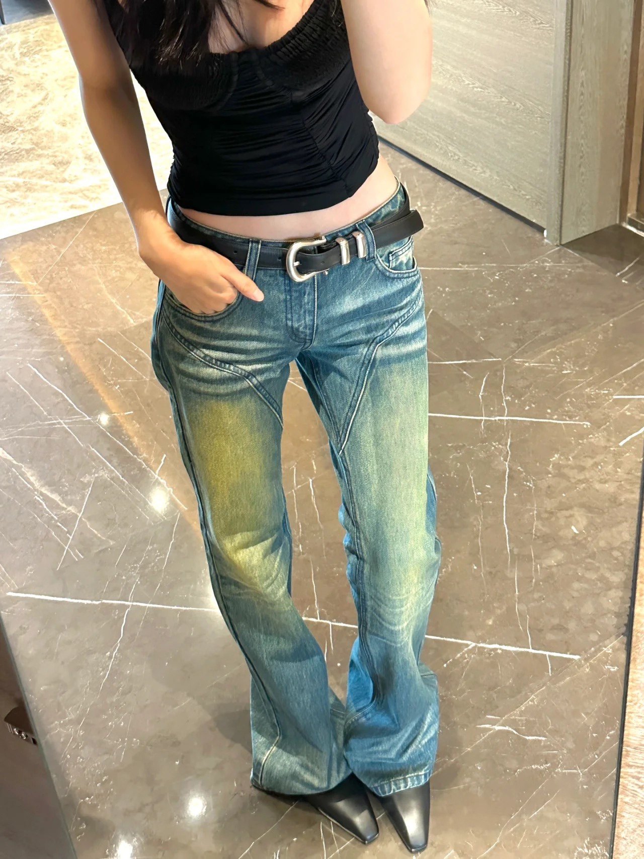 Reflexion低腰复古洗水牛仔裤修身