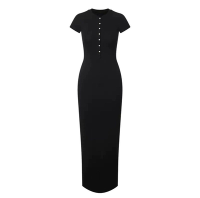 开叉修身长裙收腰亨利领