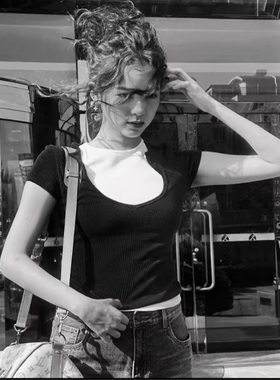 欧阳娜娜同款ra高品质正确版杯形领短袖正肩T恤 黑色/白色/红色