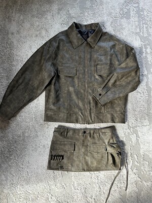 复古做旧皮质夹克 美拉德皮衣外套