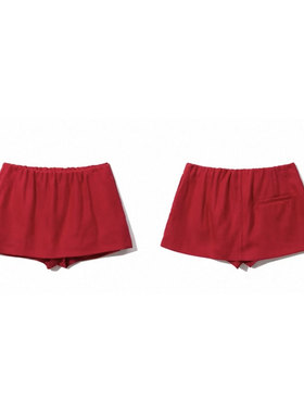 高品质正确版亚麻红色假日裙裤女2025夏季新款