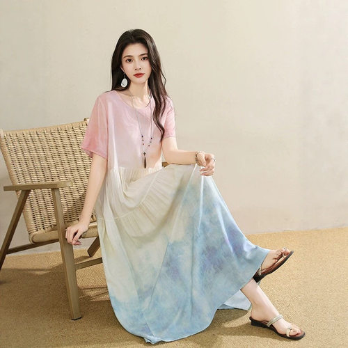 2026新款洋气度假风棉绸连衣裙女妈妈夏季新质感高级感中年裙子
