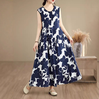 2025新款吊带连衣裙女轻奢高级感海边度假无袖棉绸长裙夏日巨好看