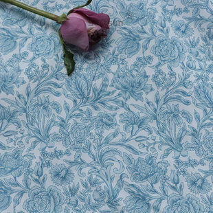 青花蓝面料英国Liberty利伯缇女装童装服装长纤棉碎花布料面料