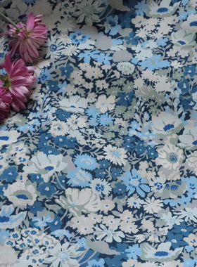 Thorpe 白蓝80支LIBERTY高支全棉布料面料数码印花女儿童服装