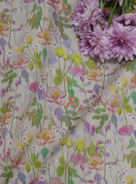 紫铃兰经典80支平替LIBERT长绒全棉高端数码印花布料面料女服装裙