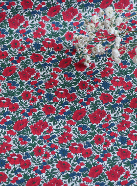 红色小碎花向阳80支利伯*LIBERTY长绒棉布料面料数码印花女服装童