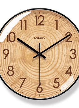 易普拉6857木质纹理挂钟客厅钟表时尚艺术时钟挂表静音扫秒石英钟
