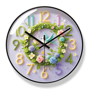 易普拉7103简约创意挂钟客厅家用书房时尚静音钟花卉装饰挂墙钟表