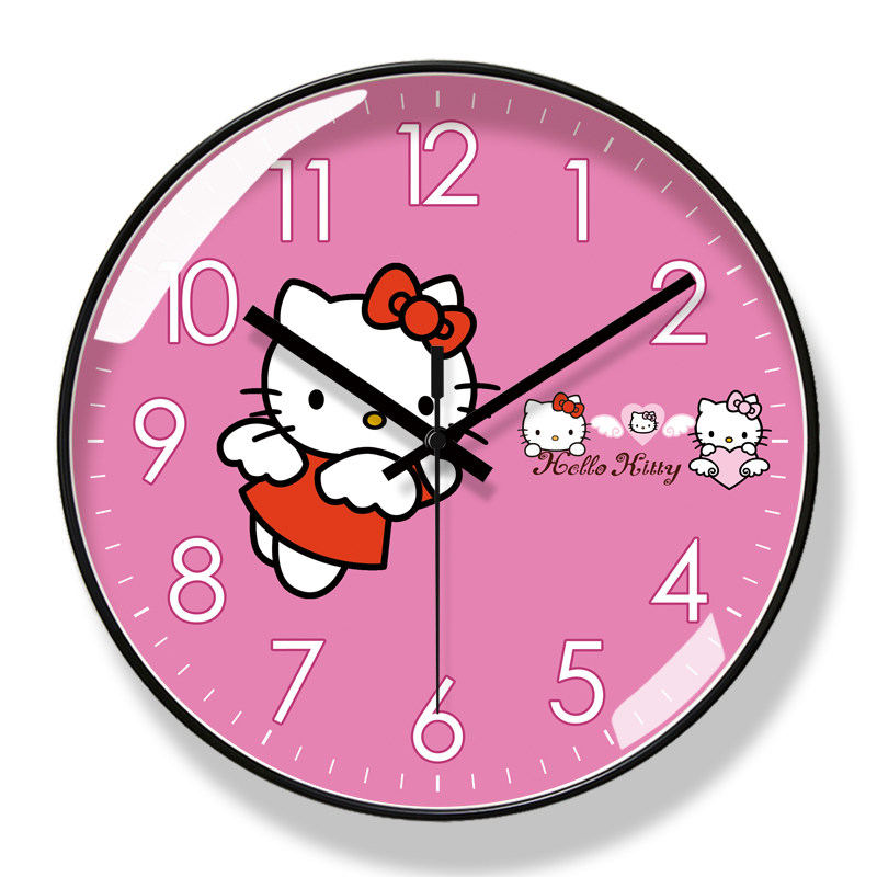 易普拉6906客厅挂钟 HELLO KITTY卡通早教静音挂表静音扫秒石英钟