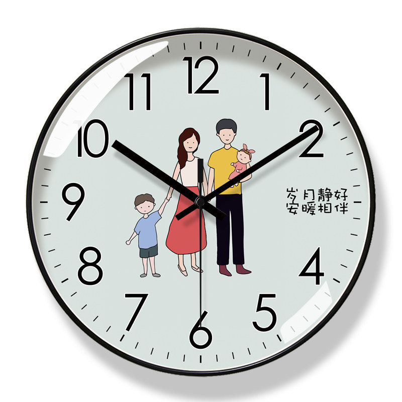易普拉6239挂钟客厅钟表简约幸福一家人时钟表卧室静音扫秒石英钟