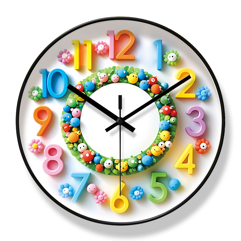 易普拉7092时尚卡通挂钟客厅家用简约钟表早教时钟静音扫秒石英钟