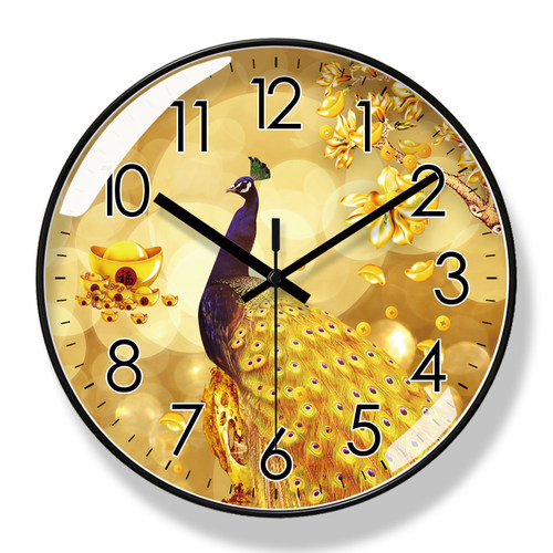 新中式风富贵吉祥孔雀静音挂钟