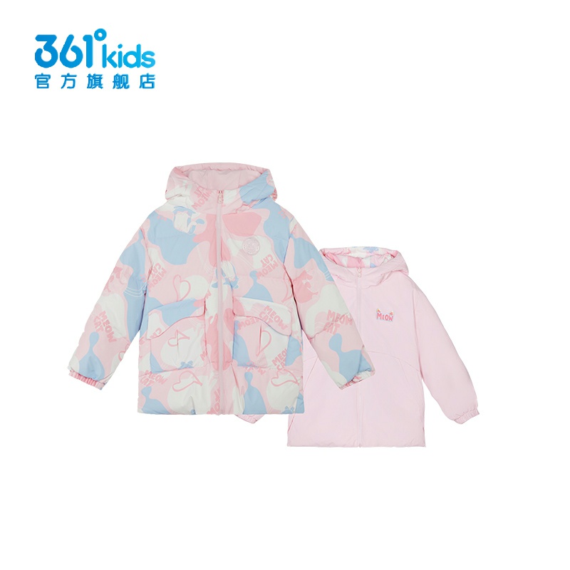 361°女童两面穿羽绒服满印新品2024冬季中小童连帽上衣K62444908