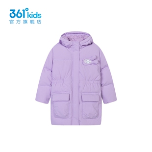 冬防風中小童保暖外套K62344901 361°女童中長羽絨服連帽新品