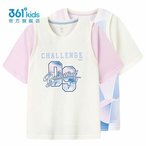361°女童速干短袖假两件新品2025秋夏季中大童运动T恤K62531202
