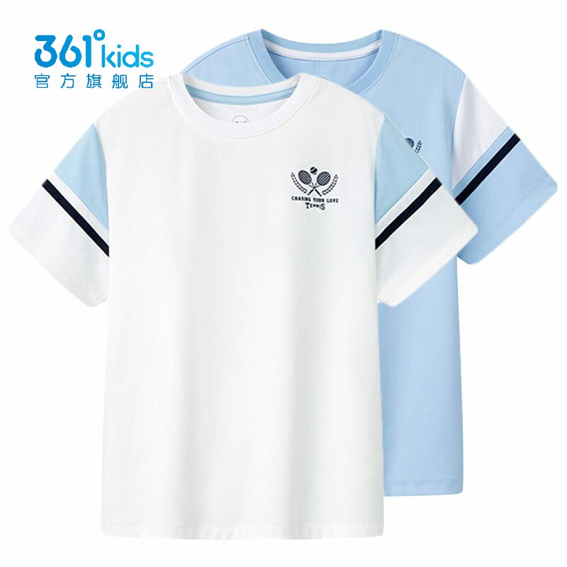 361°男童冰感短袖针织衫新品2025秋春拼接儿童速干T恤K52533205图片