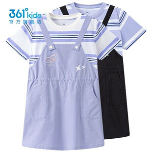 361度女童条纹连衣裙新品2026夏秋透气儿童假两件运动裙K62623401