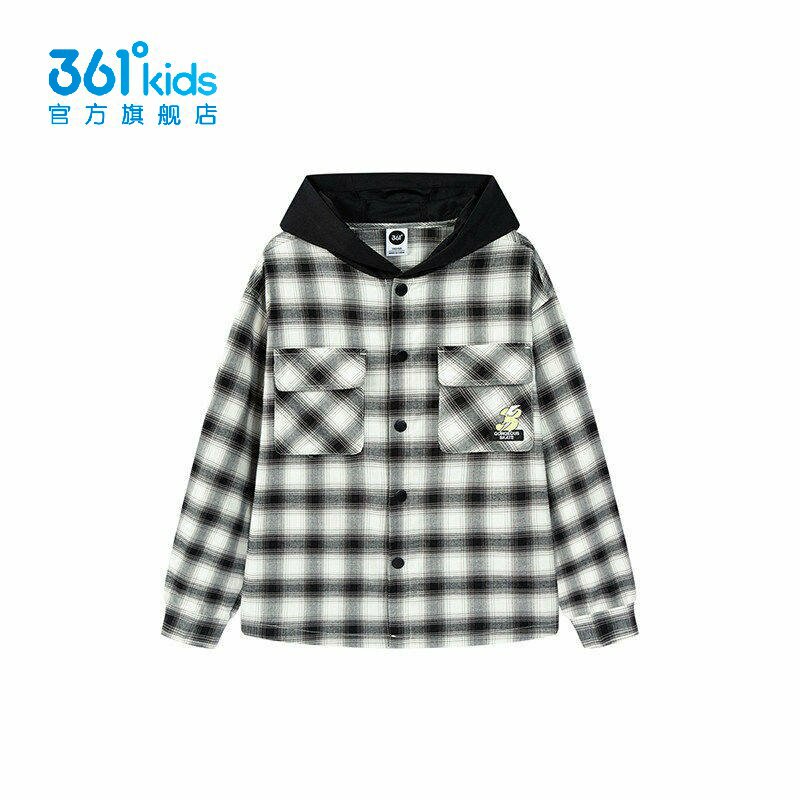 361°男童格子外套纯棉新品2026秋春季连帽百搭运动上衣K52633602图片