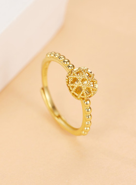 s925银周家同款爆闪方糖戒指女黄金色拉丝小方块车花片饰品厂