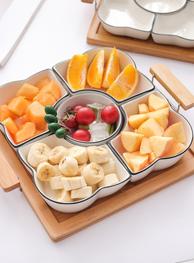 带盖水果盘创意陶瓷茶几餐盘糖果干果盒有盖零食分格客厅家用拼盘