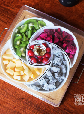 跃隆带盖水果盘分格陶瓷干果拼盘方形零食糖果瓜子干果坚果盒组合