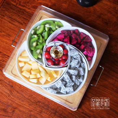 跃隆带盖水果盘分格零食糖果组合