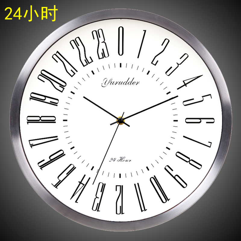 直销12英寸时钟圆形金属时尚简约现代24小时石英钟表挂钟客厅创意